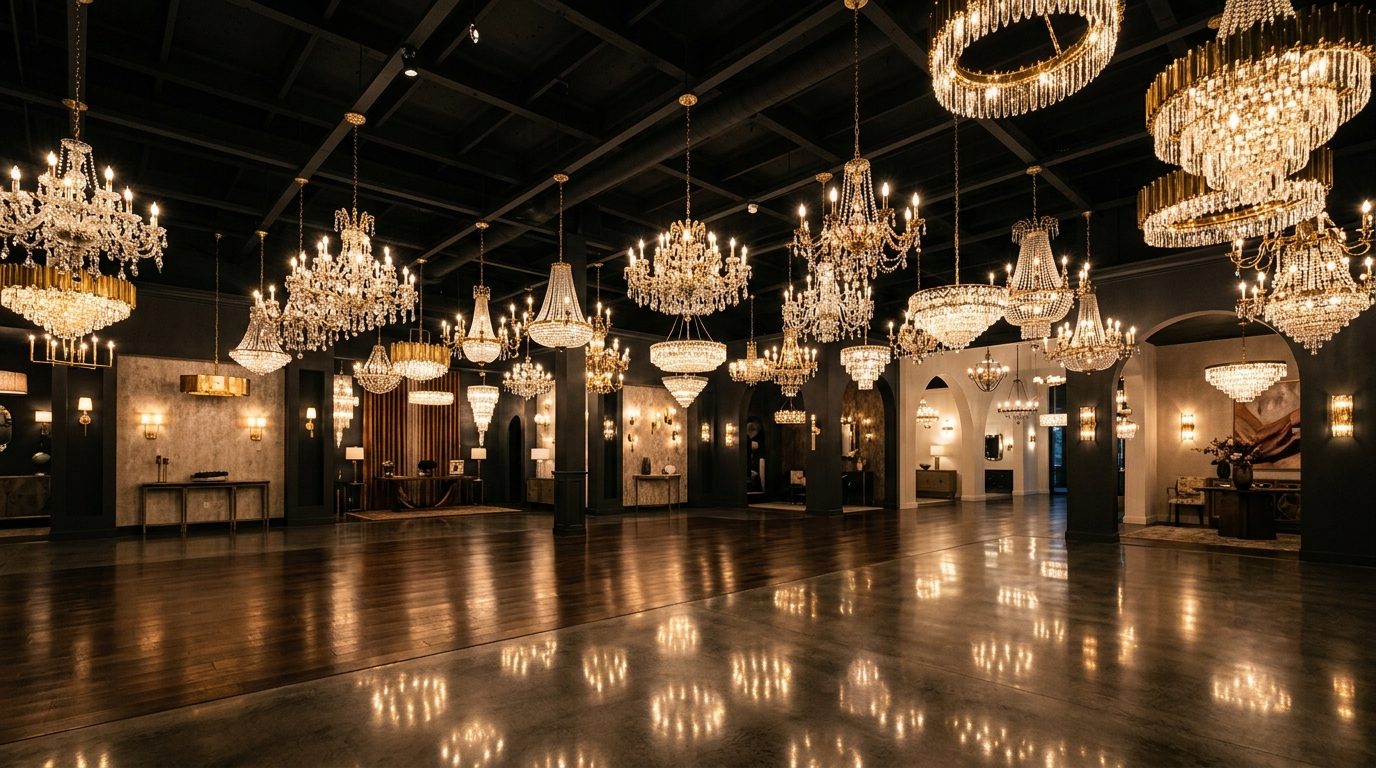 The Lighting Fix collection hung in the showroom